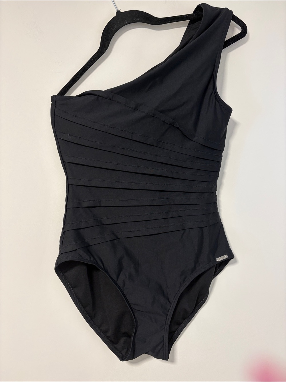 Calvin Klein Black One-Shoulder Ruched Swim Suit